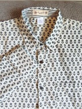 Kayafabs Floral AOP Button Up Shirt Women XL Black White 100% Cotton Casual